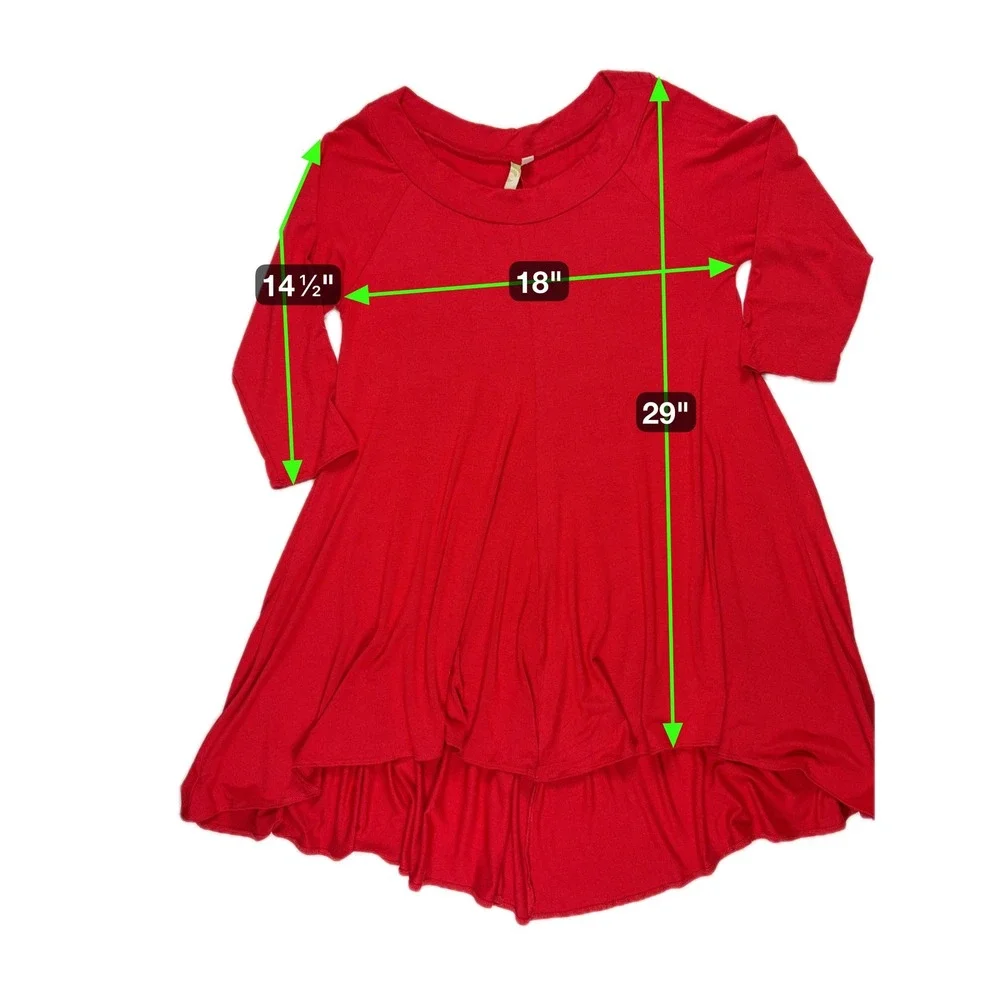 Comfy USA Red High Low Swing Dress‎ Tunic M Boho Lagenlook Artsy Indie Hippie